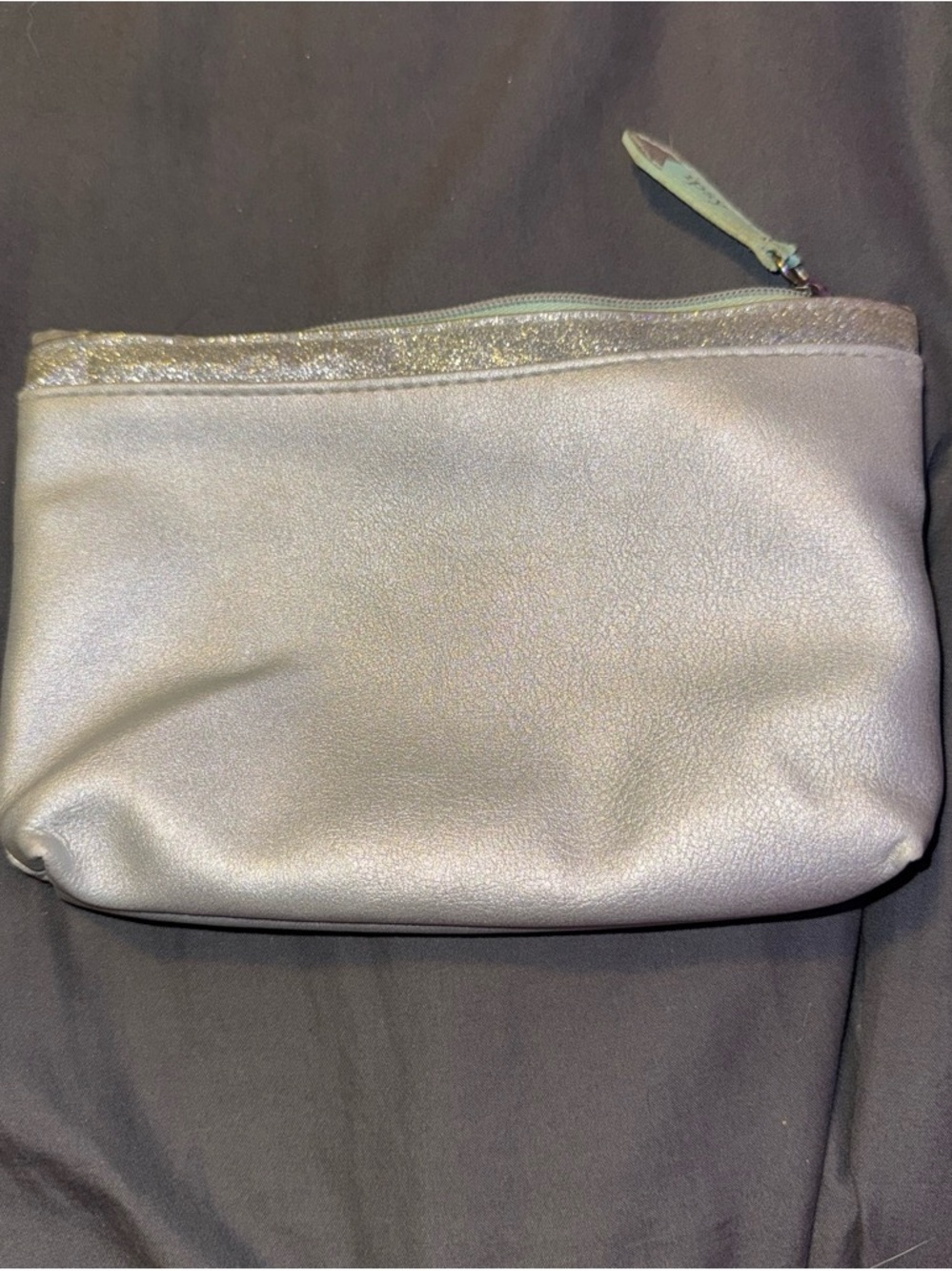 ipsy Metallic Silver Cosmetic Pouch with Glitter Trim